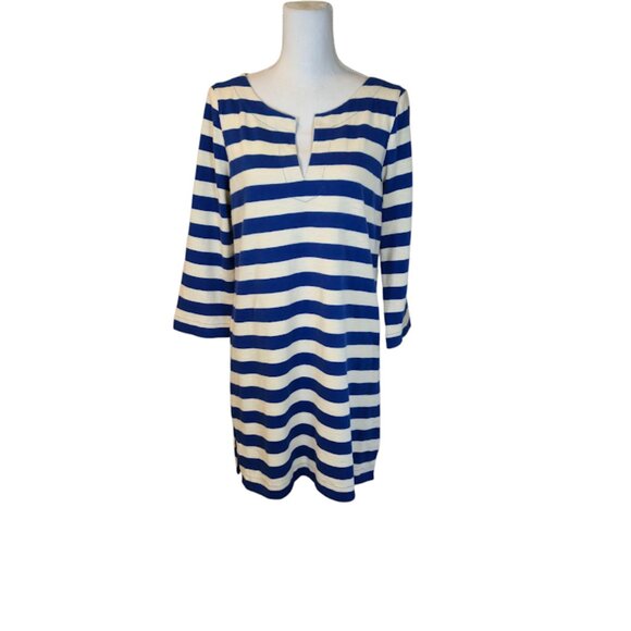 J Crew Striped T-Shirt Dress Size Medium Blue Casual Preppy Cotton - Picture 1 of 12